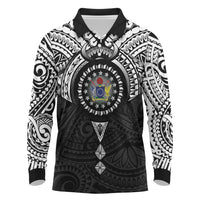 Cook Islands Manta Ray Long Sleeve Polo Shirt Kuki Airani Tattoo Black Color LT14 Black - Polynesian Pride