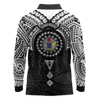 Cook Islands Manta Ray Long Sleeve Polo Shirt Kuki Airani Tattoo Black Color LT14 - Polynesian Pride