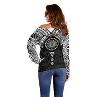 Cook Islands Manta Ray Off Shoulder Sweater Kuki Airani Tattoo Black Color LT14 - Polynesian Pride