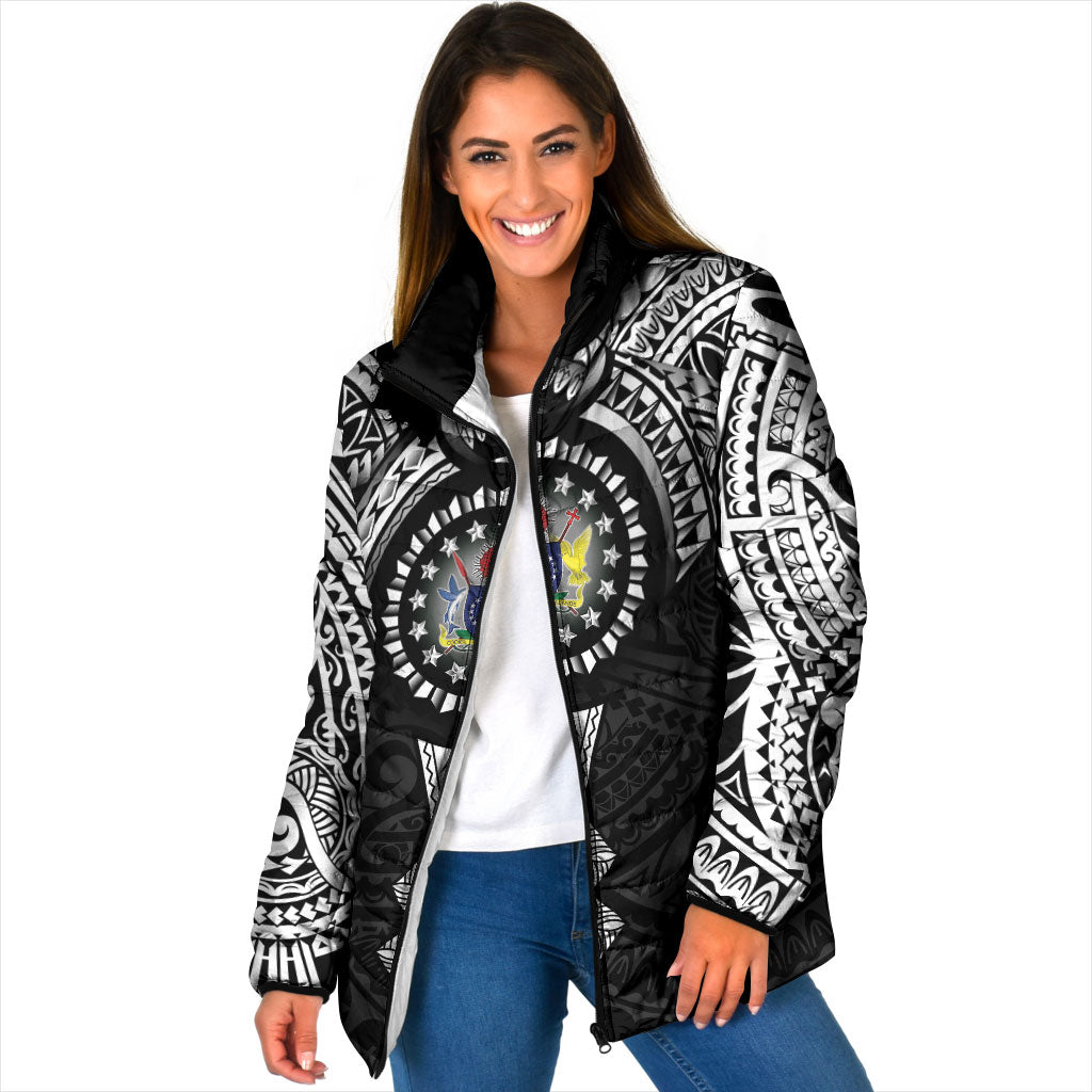 Cook Islands Manta Ray Padded Jacket Kuki Airani Tattoo Black Color LT14 Women Black - Polynesian Pride