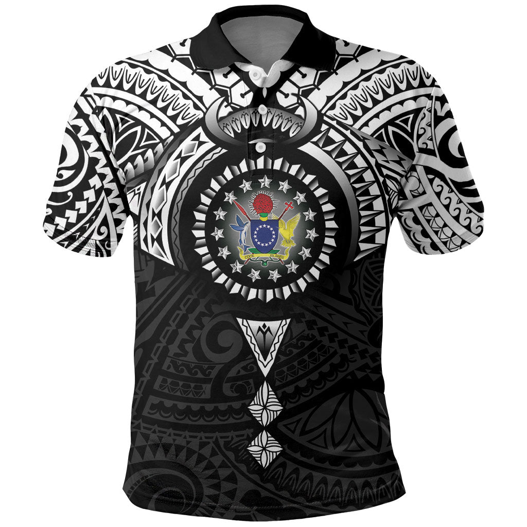 Cook Islands Manta Ray Polo Shirt Kuki Airani Tattoo Black Color LT14 Black - Polynesian Pride