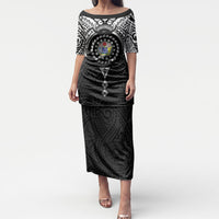 Cook Islands Manta Ray Puletasi Kuki Airani Tattoo Black Color LT14 Long Dress Black - Polynesian Pride
