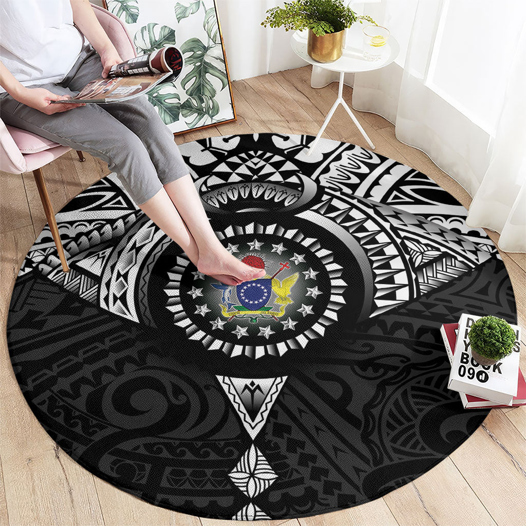 Cook Islands Manta Ray Round Carpet Kuki Airani Tattoo Black Color LT14 - Polynesian Pride