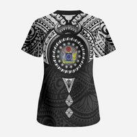 Cook Islands Manta Ray Scrub Top Kuki Airani Tattoo Black Color LT14 - Polynesian Pride