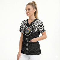 Cook Islands Manta Ray Scrub Top Kuki Airani Tattoo Black Color LT14 - Polynesian Pride