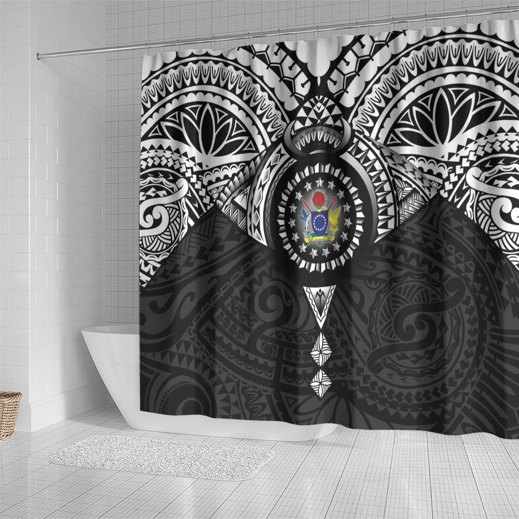 Cook Islands Manta Ray Shower Curtain Kuki Airani Tattoo Black Color LT14 - Polynesian Pride