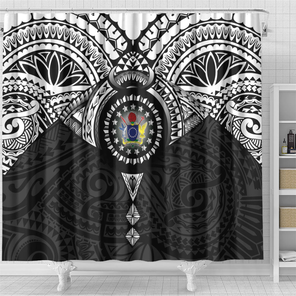 Cook Islands Manta Ray Shower Curtain Kuki Airani Tattoo Black Color LT14 - Polynesian Pride