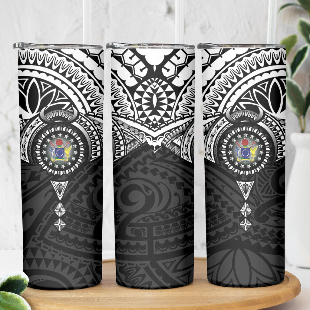 Cook Islands Manta Ray Skinny Tumbler Kuki Airani Tattoo Black Color LT14 - Polynesian Pride