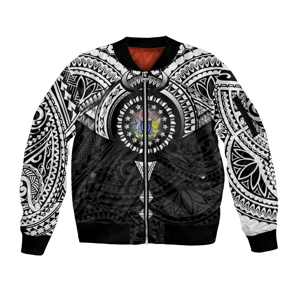 Cook Islands Manta Ray Sleeve Zip Bomber Jacket Kuki Airani Tattoo Black Color LT14 Unisex Black - Polynesian Pride