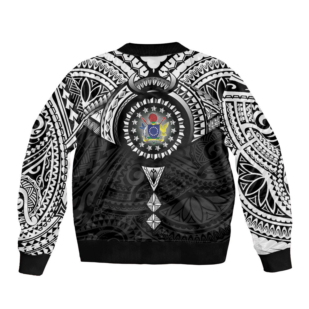 Cook Islands Manta Ray Sleeve Zip Bomber Jacket Kuki Airani Tattoo Black Color LT14 - Polynesian Pride