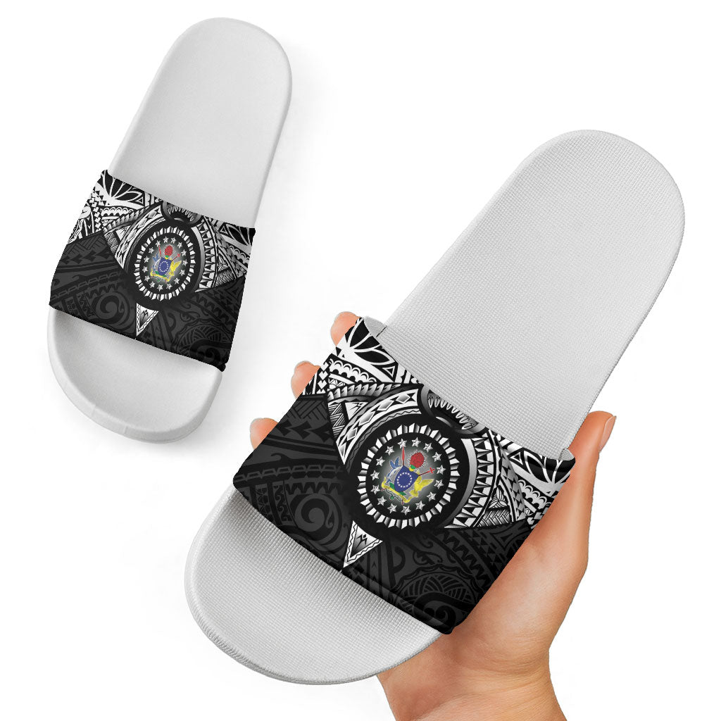 Cook Islands Manta Ray Slide Sandals Kuki Airani Tattoo Black Color LT14 - Polynesian Pride