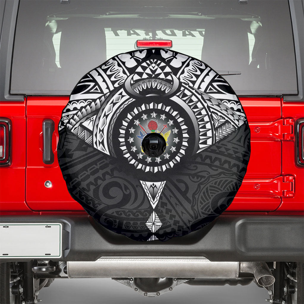 Cook Islands Manta Ray Spare Tire Cover Kuki Airani Tattoo Black Color LT14 - Polynesian Pride