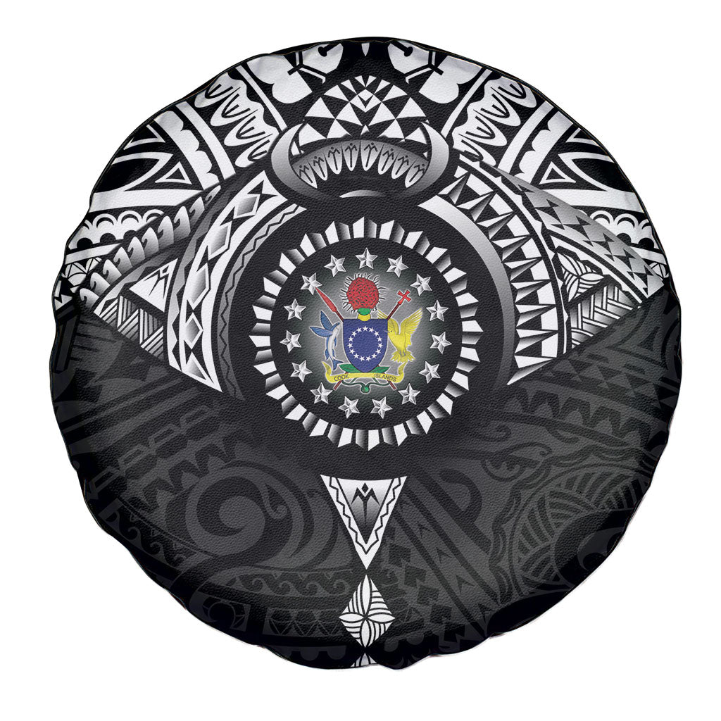 Cook Islands Manta Ray Spare Tire Cover Kuki Airani Tattoo Black Color LT14 - Polynesian Pride