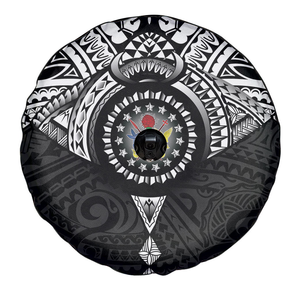 Cook Islands Manta Ray Spare Tire Cover Kuki Airani Tattoo Black Color LT14 - Polynesian Pride