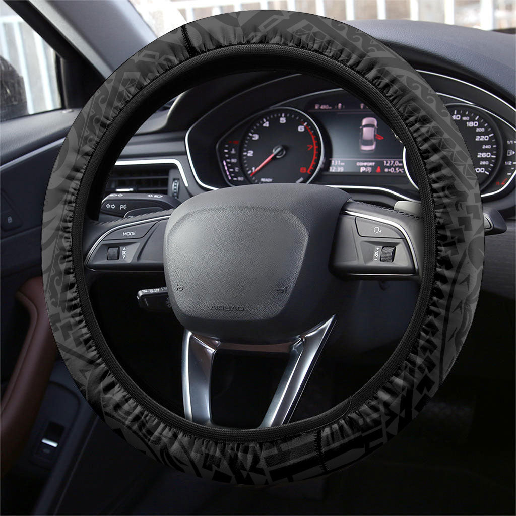 Cook Islands Manta Ray Steering Wheel Cover Kuki Airani Tattoo Black Color LT14 - Polynesian Pride