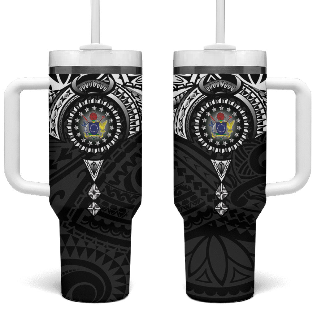 Cook Islands Manta Ray Tumbler With Handle Kuki Airani Tattoo Black Color LT14 One Size: 40 oz Black - Polynesian Pride
