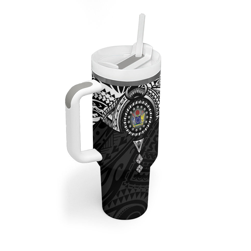 Cook Islands Manta Ray Tumbler With Handle Kuki Airani Tattoo Black Color LT14 - Polynesian Pride