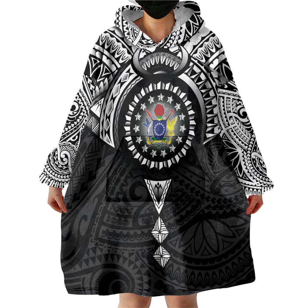 Cook Islands Manta Ray Wearable Blanket Hoodie Kuki Airani Tattoo Black Color LT14 - Polynesian Pride