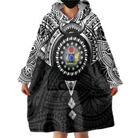 Cook Islands Manta Ray Wearable Blanket Hoodie Kuki Airani Tattoo Black Color LT14 - Polynesian Pride