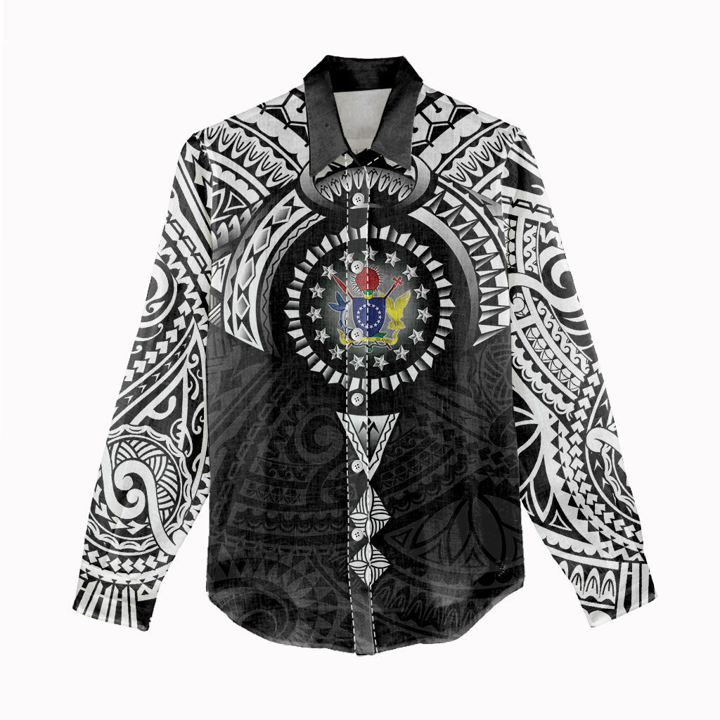 Cook Islands Manta Ray Women Casual Shirt Kuki Airani Tattoo Black Color LT14 - Polynesian Pride