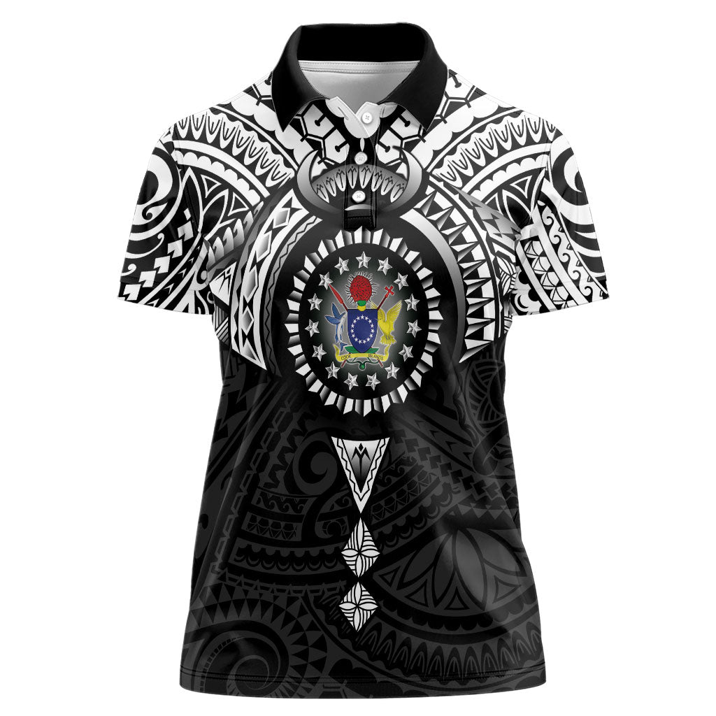Cook Islands Manta Ray Women Polo Shirt Kuki Airani Tattoo Black Color LT14 Female Black - Polynesian Pride