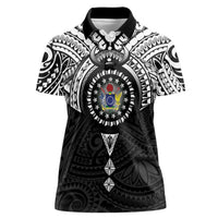 Cook Islands Manta Ray Women Polo Shirt Kuki Airani Tattoo Black Color LT14 Female Black - Polynesian Pride