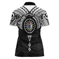 Cook Islands Manta Ray Women Polo Shirt Kuki Airani Tattoo Black Color LT14 - Polynesian Pride
