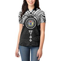 Cook Islands Manta Ray Women Polo Shirt Kuki Airani Tattoo Black Color LT14 - Polynesian Pride