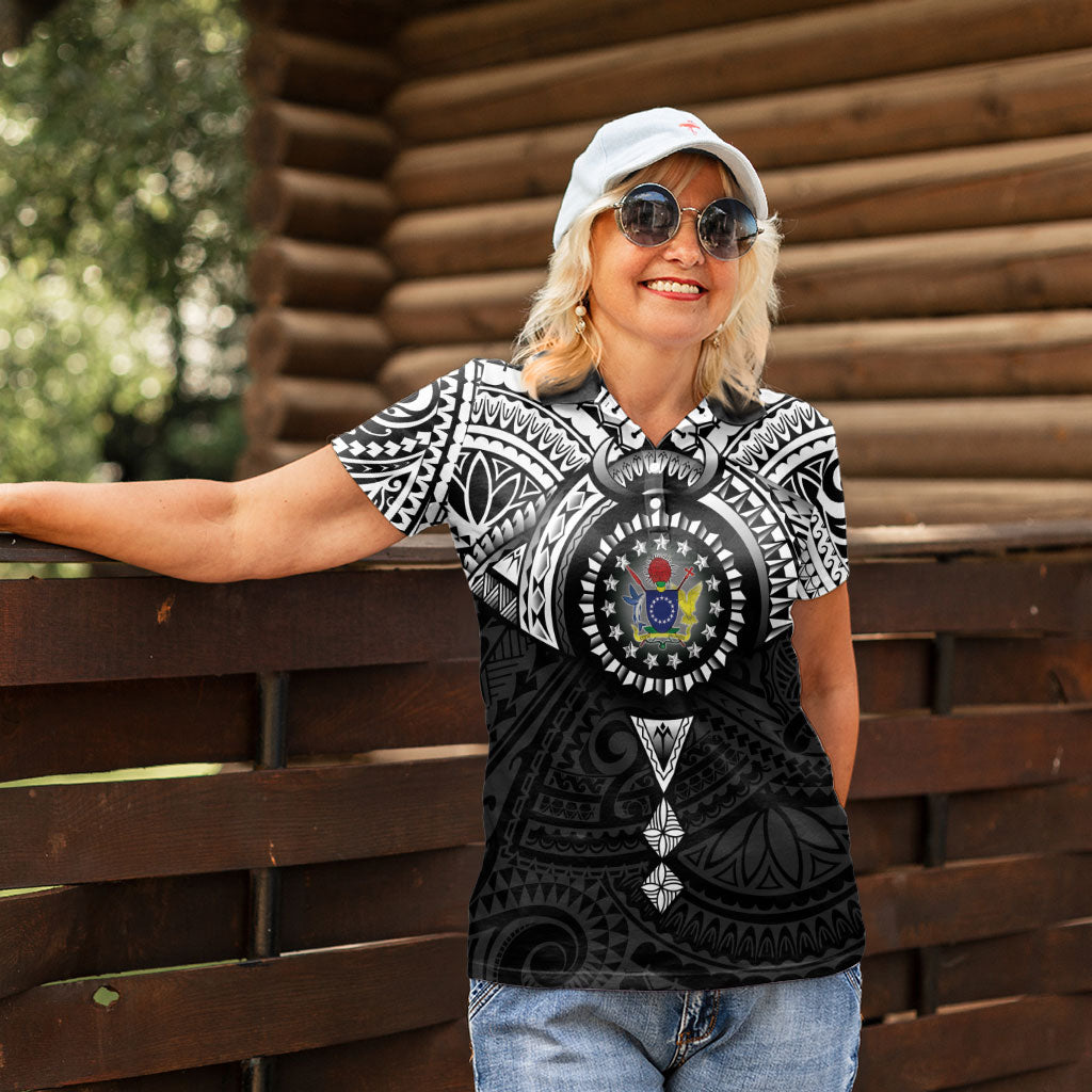 Cook Islands Manta Ray Women Polo Shirt Kuki Airani Tattoo Black Color LT14 - Polynesian Pride