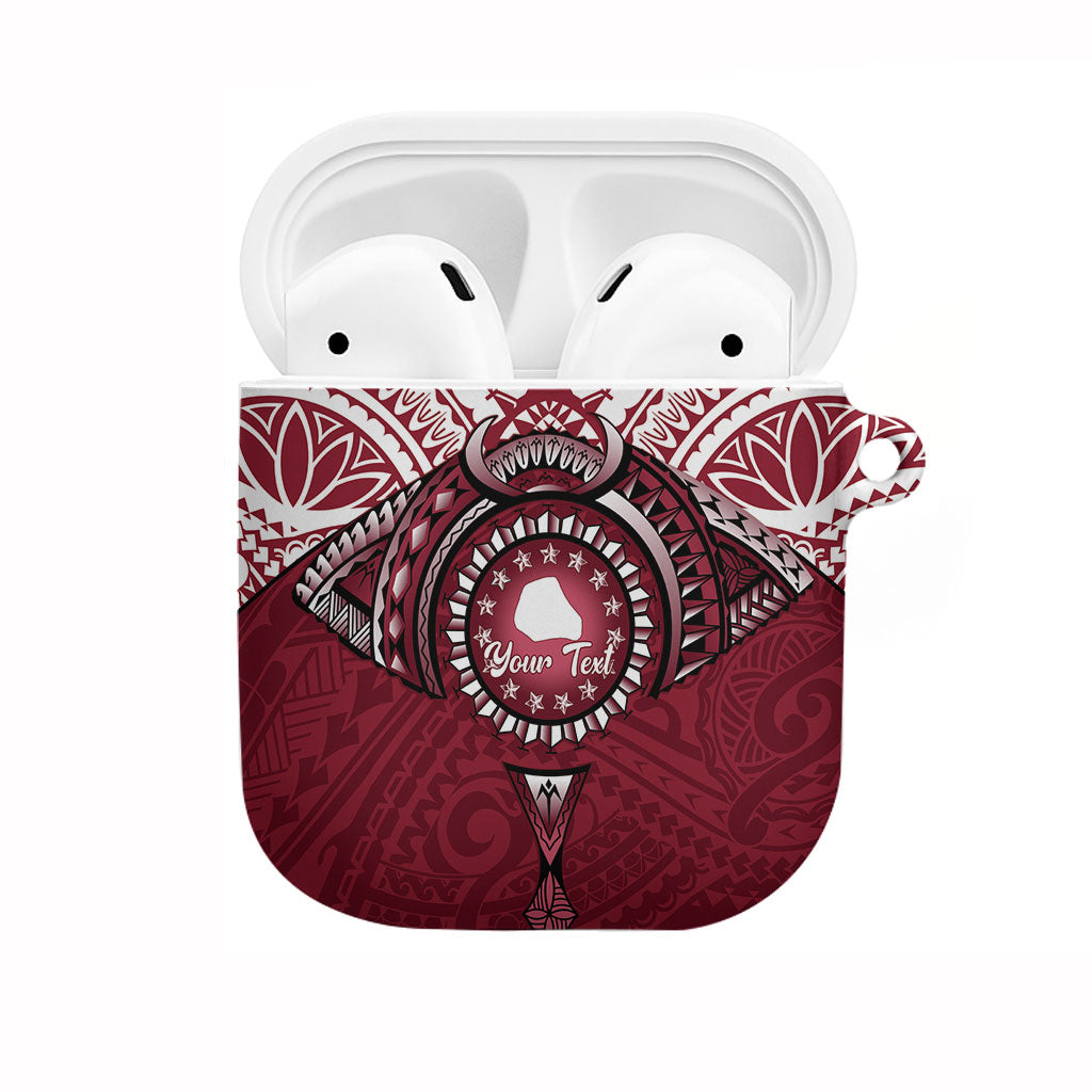 Personalised Cook Islands Mangaia AirPods Case Map With Kuki Airani Manta Ray Tattoo LT14 Maroon - Polynesian Pride