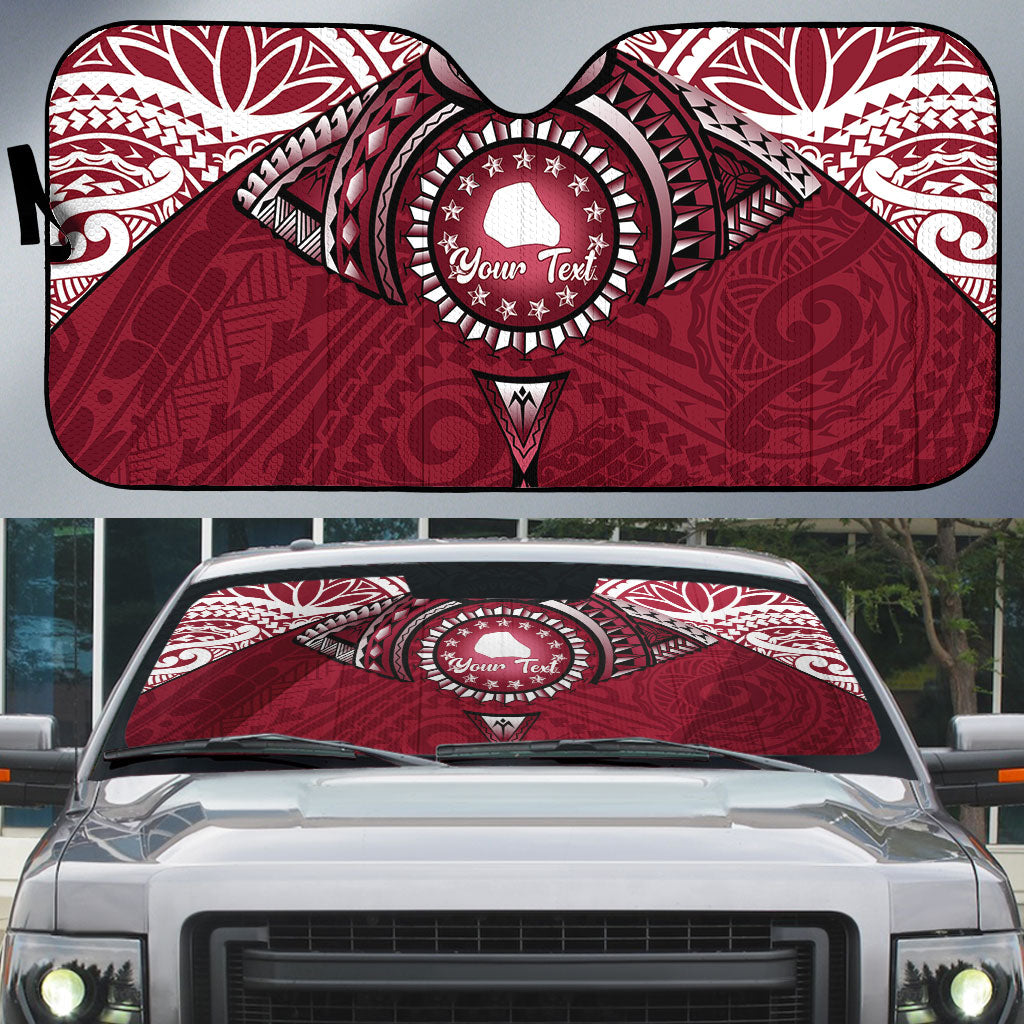 Personalised Cook Islands Mangaia Auto Sun Shade Map With Kuki Airani Manta Ray Tattoo LT14 Maroon - Polynesian Pride
