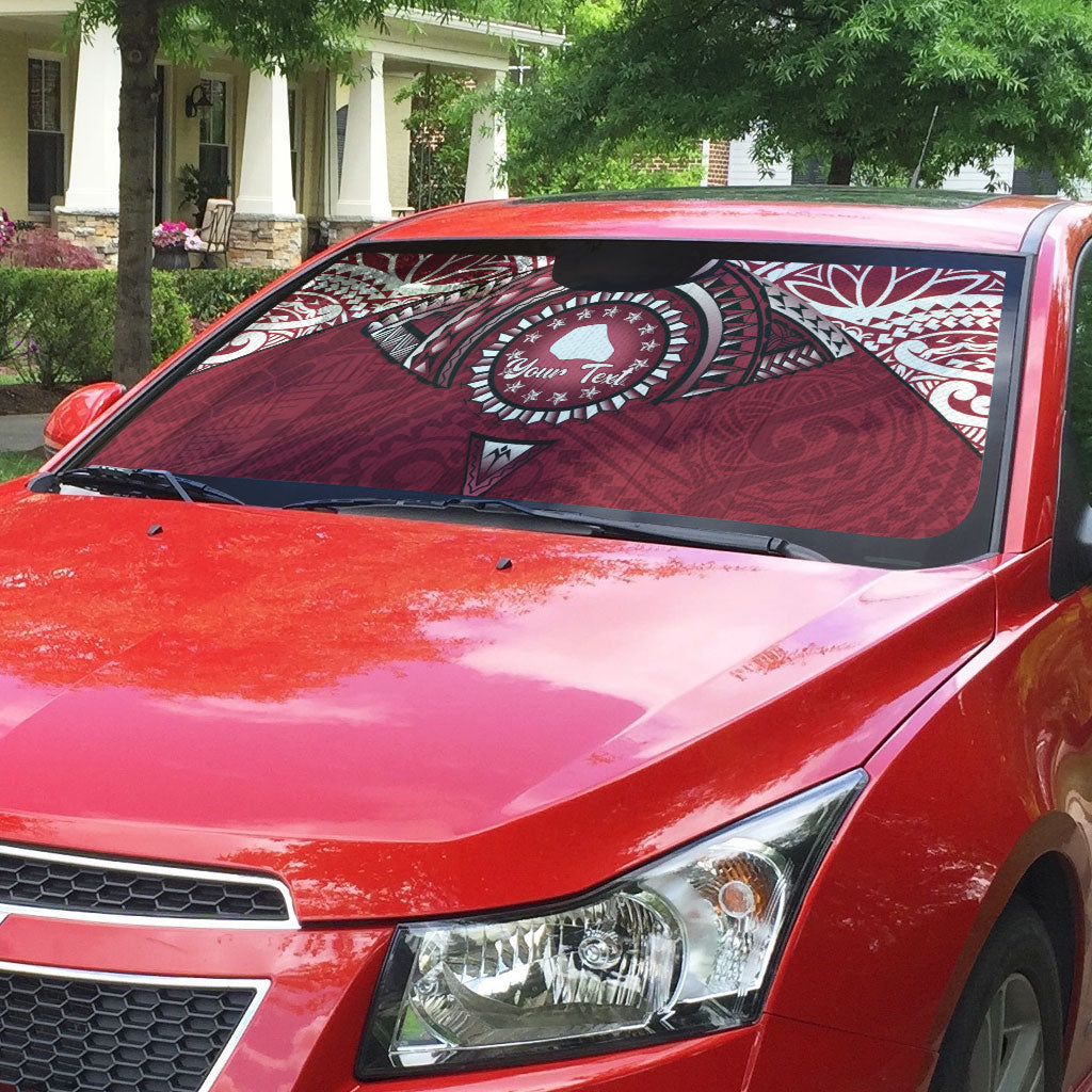 Personalised Cook Islands Mangaia Auto Sun Shade Map With Kuki Airani Manta Ray Tattoo LT14 - Polynesian Pride
