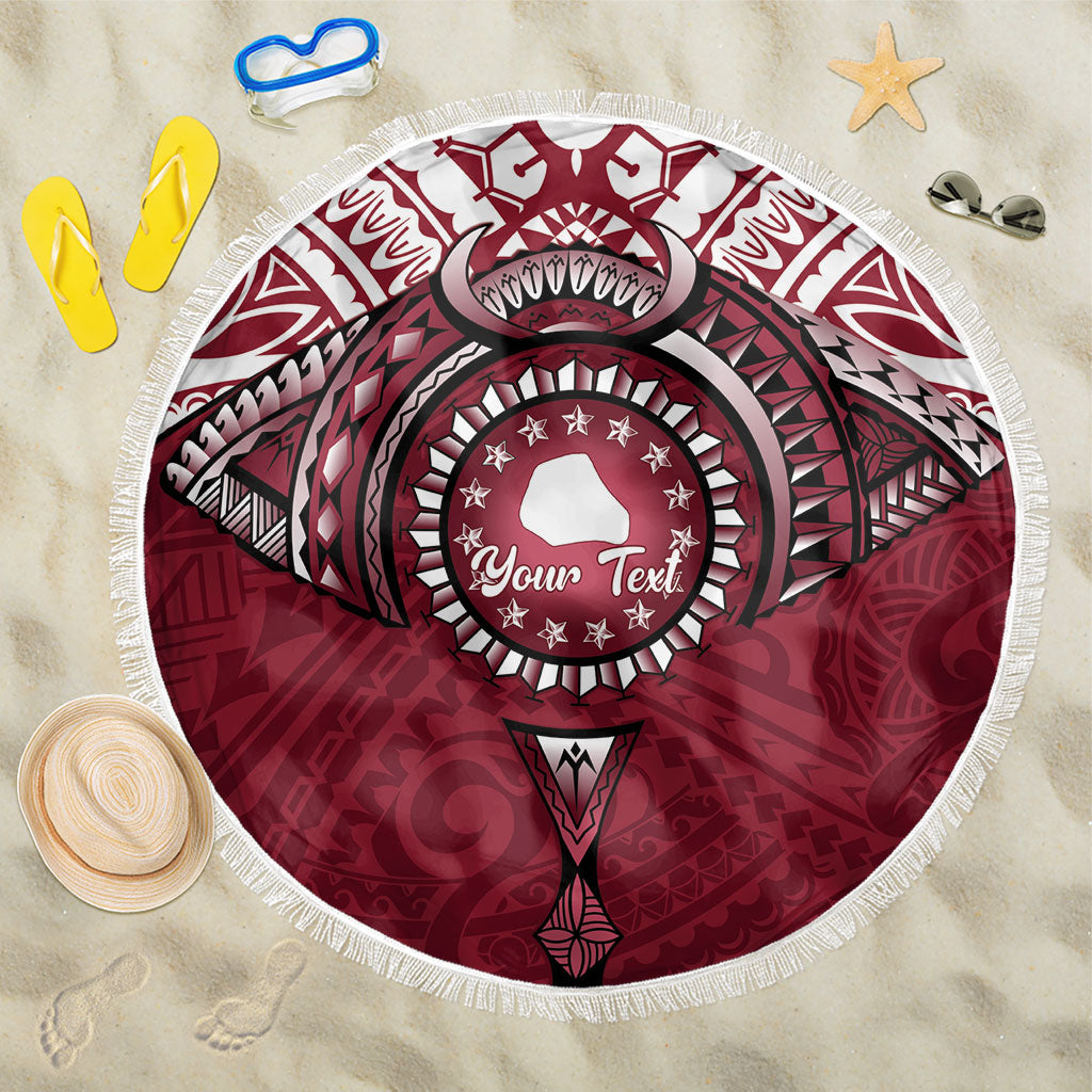 Personalised Cook Islands Mangaia Beach Blanket Map With Kuki Airani Manta Ray Tattoo