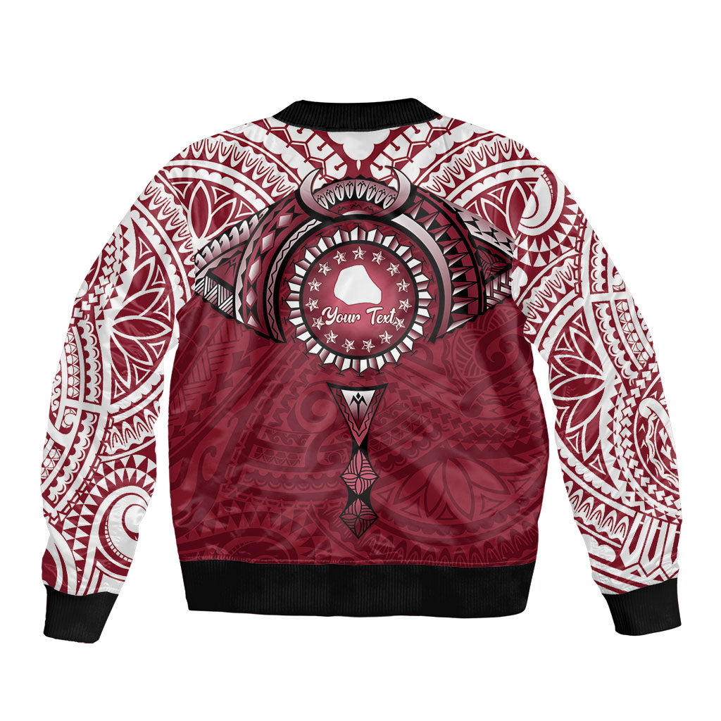 Personalised Cook Islands Mangaia Bomber Jacket Map With Kuki Airani Manta Ray Tattoo LT14 - Polynesian Pride
