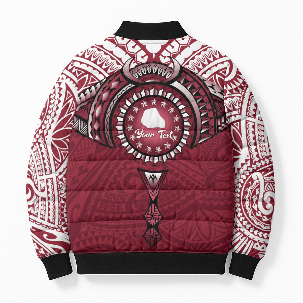 Personalised Cook Islands Mangaia Bomber Puffer Jacket Map With Kuki Airani Manta Ray Tattoo LT14 - Polynesian Pride