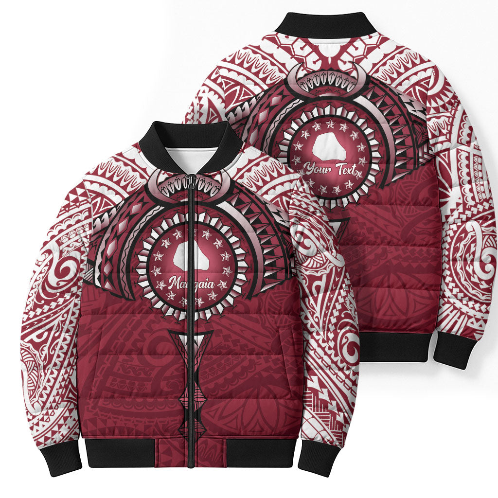Personalised Cook Islands Mangaia Bomber Puffer Jacket Map With Kuki Airani Manta Ray Tattoo LT14 - Polynesian Pride
