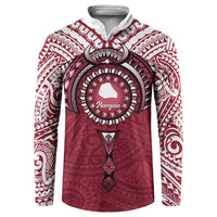 Personalised Cook Islands Mangaia Button Sweatshirt Map With Kuki Airani Manta Ray Tattoo LT14 Maroon - Polynesian Pride