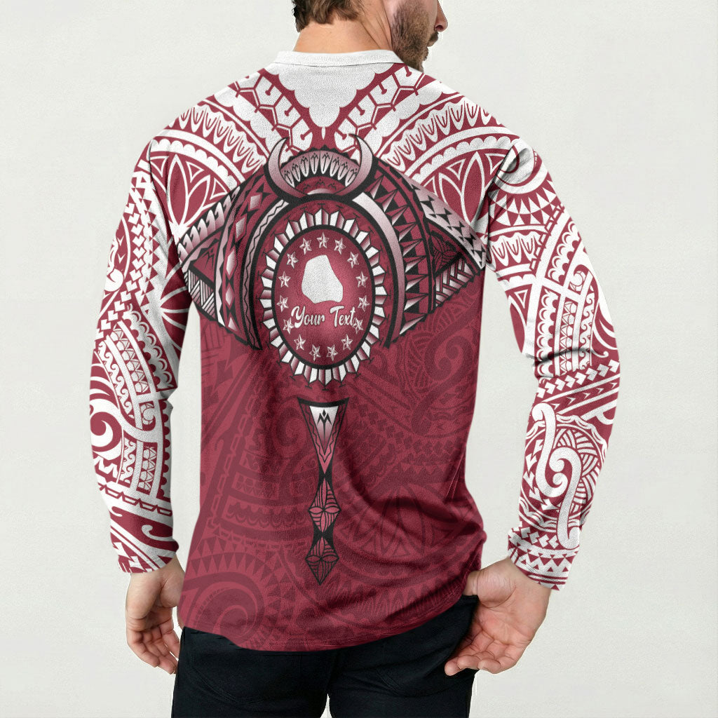 Personalised Cook Islands Mangaia Button Sweatshirt Map With Kuki Airani Manta Ray Tattoo LT14 - Polynesian Pride