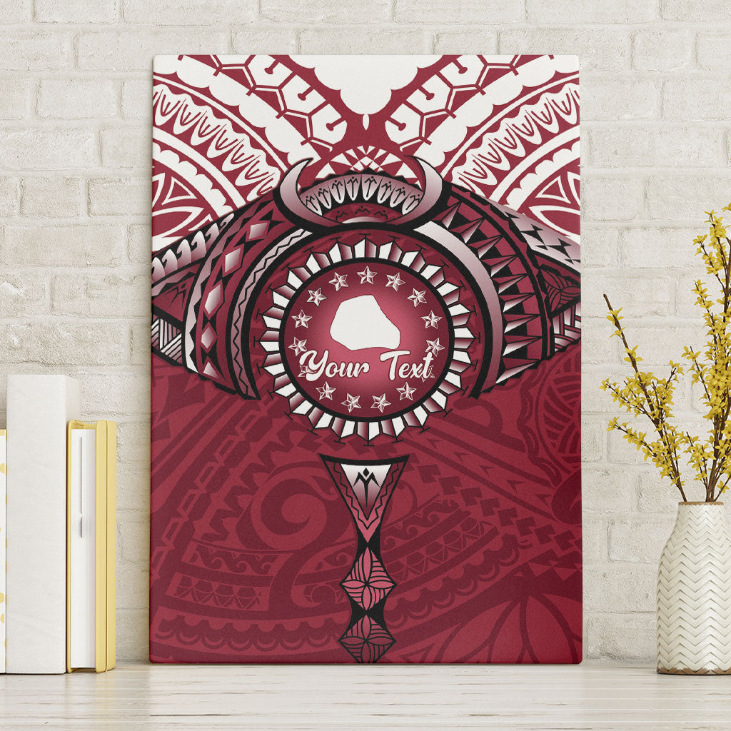 Personalised Cook Islands Mangaia Canvas Wall Art Map With Kuki Airani Manta Ray Tattoo LT14 Without Frame Maroon - Polynesian Pride