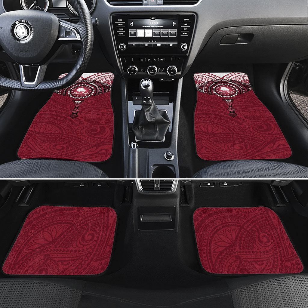 Personalised Cook Islands Mangaia Car Mats Map With Kuki Airani Manta Ray Tattoo LT14 Set 4pcs Maroon - Polynesian Pride