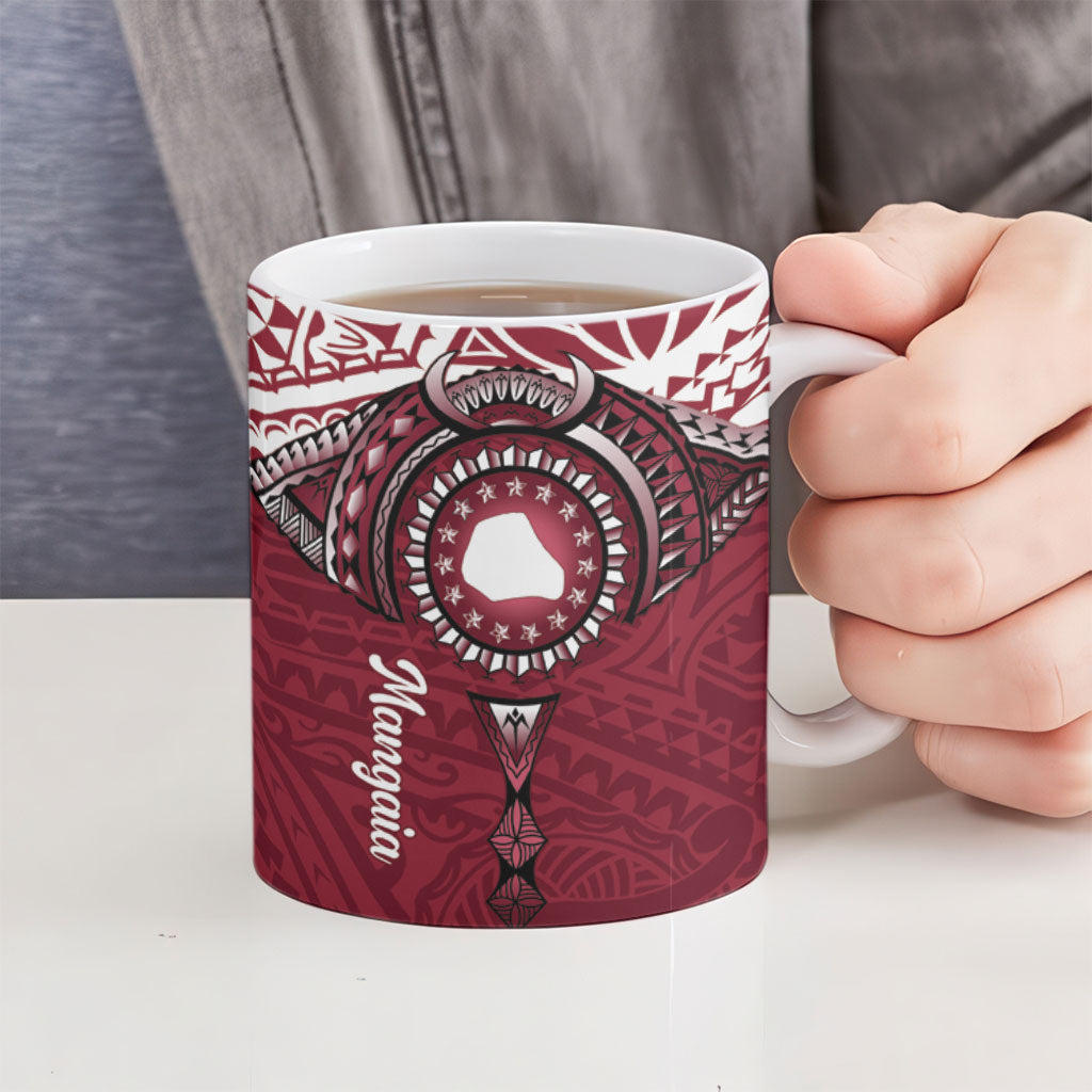 Personalised Cook Islands Mangaia Ceramic Mug Map With Kuki Airani Manta Ray Tattoo LT14 - Polynesian Pride