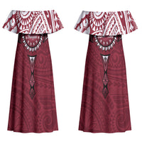 Personalised Cook Islands Mangaia Couples Matching Off Shoulder Maxi Dress and Hawaiian Shirt Map With Kuki Airani Manta Ray Tattoo LT14 - Polynesian Pride