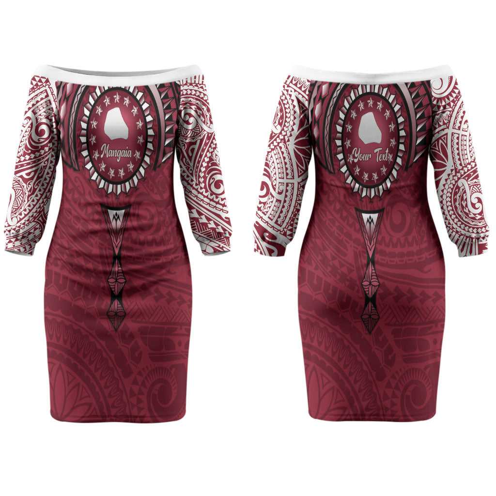 Personalised Cook Islands Mangaia Couples Matching Off The Shoulder Long Sleeve Dress and Long Sleeve Button Shirt Map With Kuki Airani Manta Ray Tattoo LT14 - Polynesian Pride