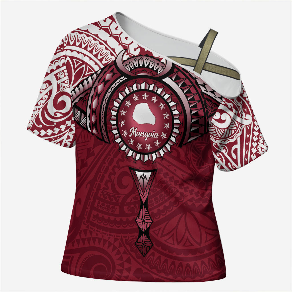 Personalised Cook Islands Mangaia Cross Shoulder Shirt Map With Kuki Airani Manta Ray Tattoo LT14 Female Maroon - Polynesian Pride
