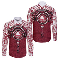 Personalised Cook Islands Mangaia Family Matching Long Sleeve Bodycon Dress and Hawaiian Shirt Map With Kuki Airani Manta Ray Tattoo LT14 Dad's Shirt - Long Sleeve Maroon - Polynesian Pride