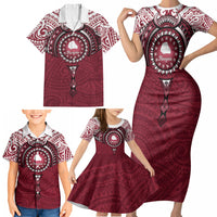 Personalised Cook Islands Mangaia Family Matching Short Sleeve Bodycon Dress and Hawaiian Shirt Map With Kuki Airani Manta Ray Tattoo LT14 - Polynesian Pride
