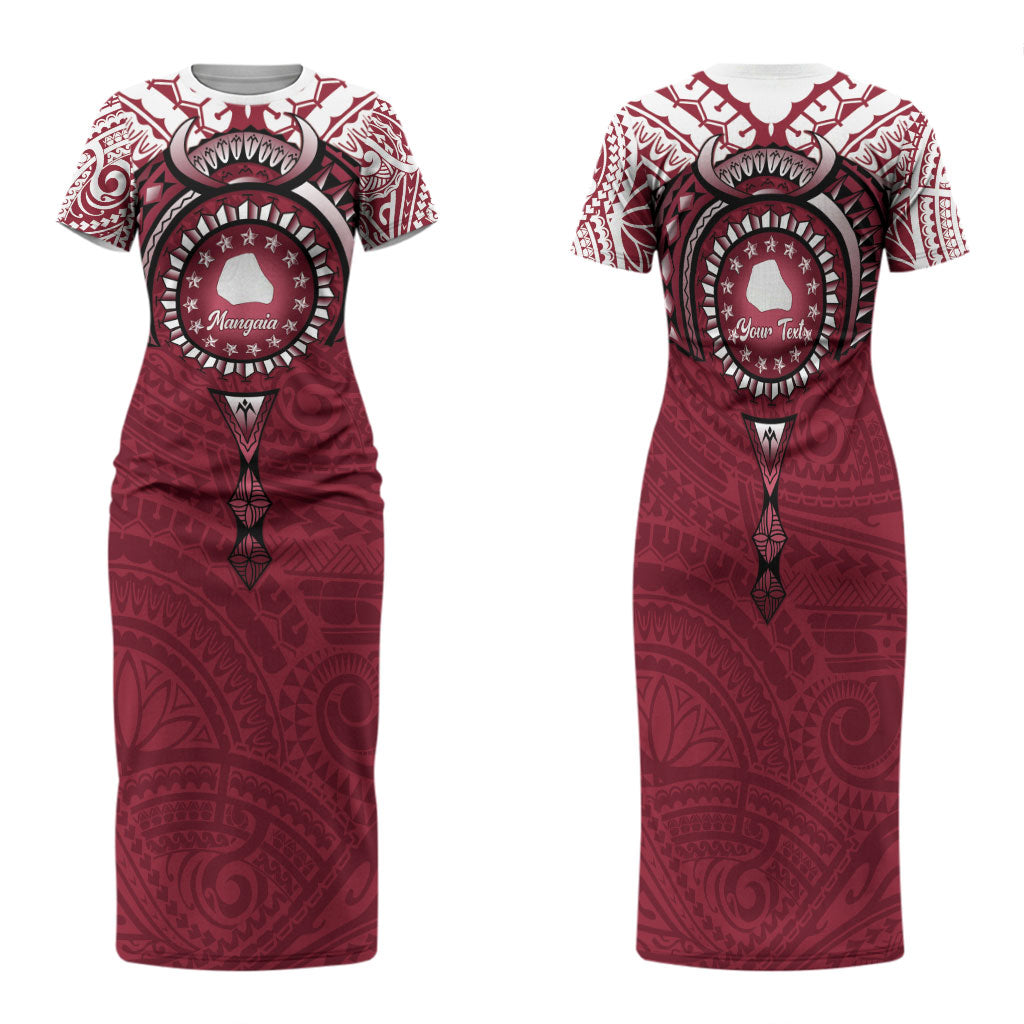 Personalised Cook Islands Mangaia Family Matching Short Sleeve Bodycon Dress and Hawaiian Shirt Map With Kuki Airani Manta Ray Tattoo LT14 Mom's Dress Maroon - Polynesian Pride
