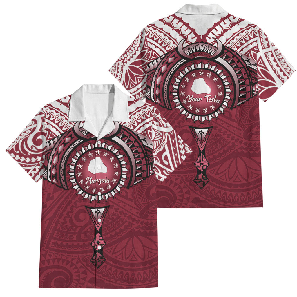 Personalised Cook Islands Mangaia Family Matching Short Sleeve Bodycon Dress and Hawaiian Shirt Map With Kuki Airani Manta Ray Tattoo LT14 Dad's Shirt - Short Sleeve Maroon - Polynesian Pride