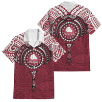 Personalised Cook Islands Mangaia Family Matching Short Sleeve Bodycon Dress and Hawaiian Shirt Map With Kuki Airani Manta Ray Tattoo LT14 Dad's Shirt - Short Sleeve Maroon - Polynesian Pride