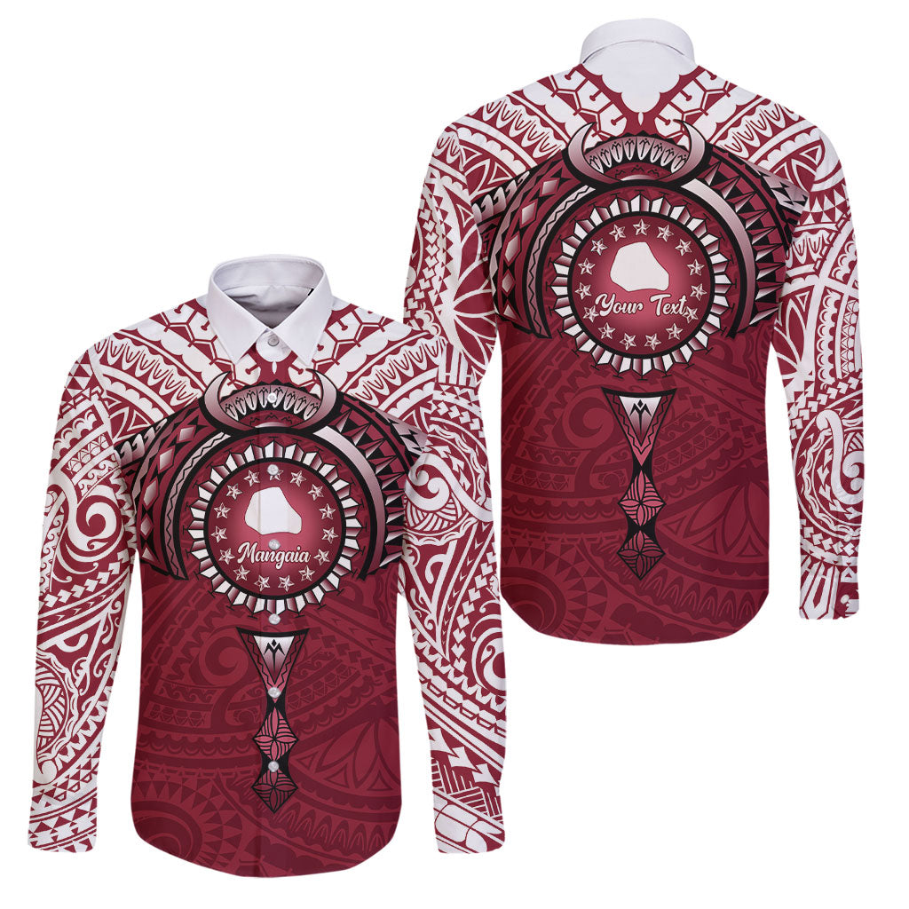 Personalised Cook Islands Mangaia Family Matching Short Sleeve Bodycon Dress and Hawaiian Shirt Map With Kuki Airani Manta Ray Tattoo LT14 Dad's Shirt - Long Sleeve Maroon - Polynesian Pride